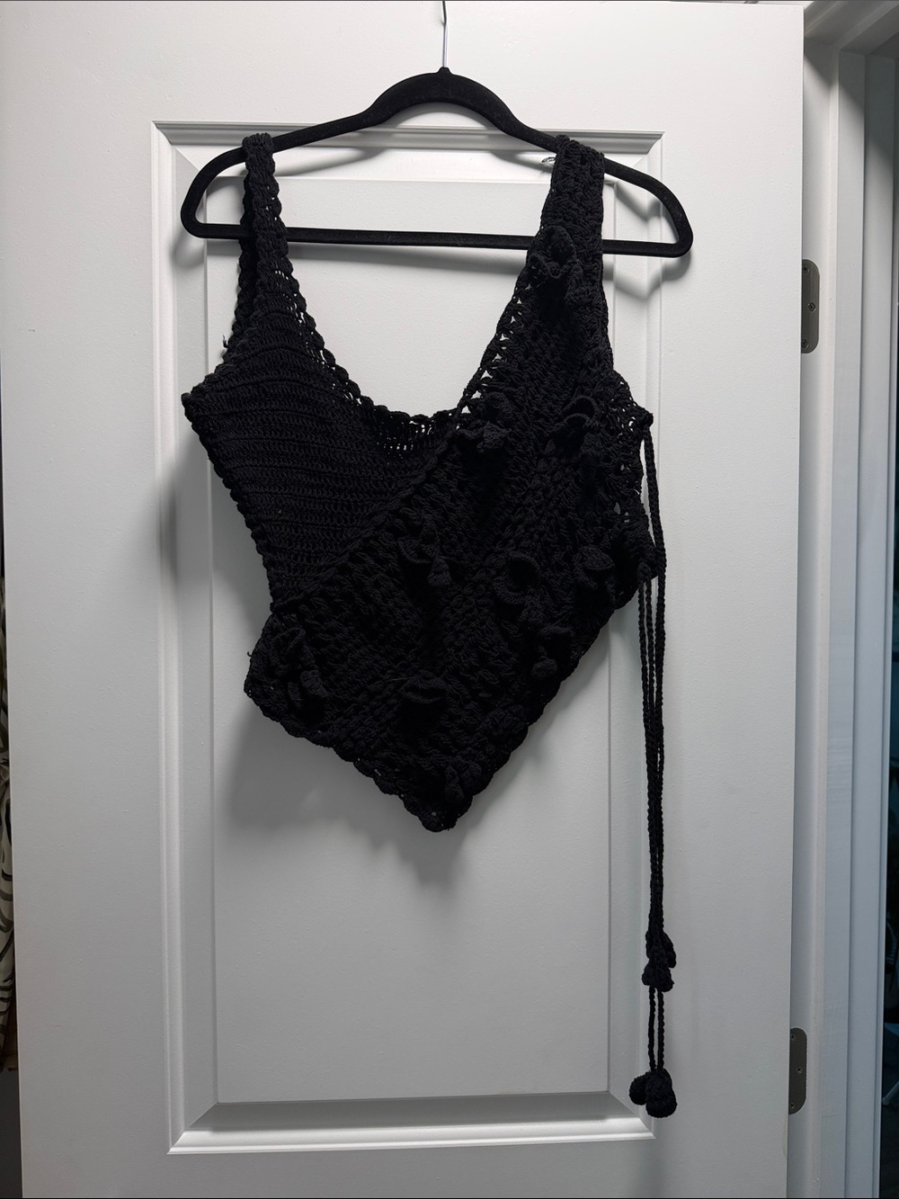 Black Crochet Asymmetric Tank Top - Women